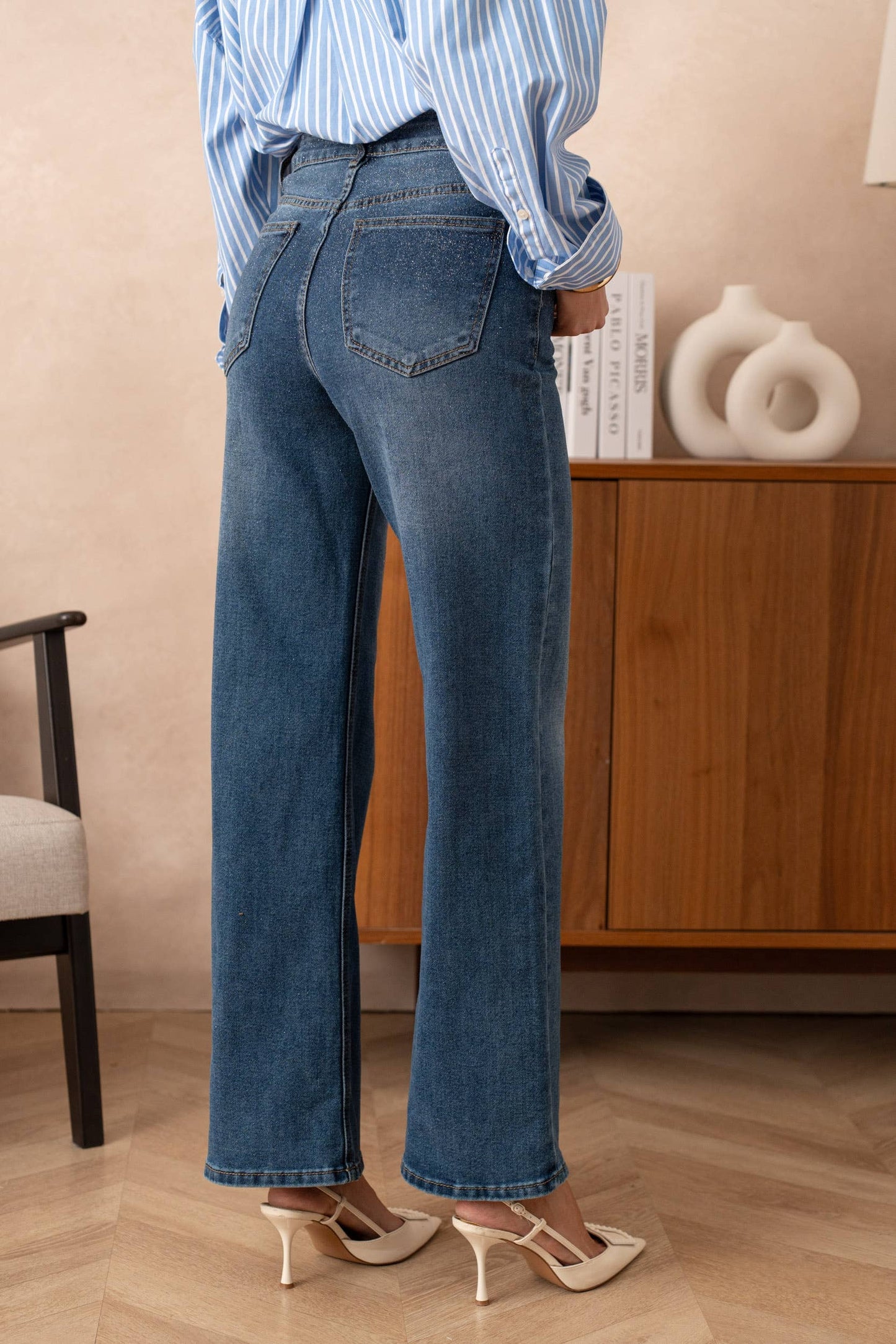 Sequin wide leg jeans