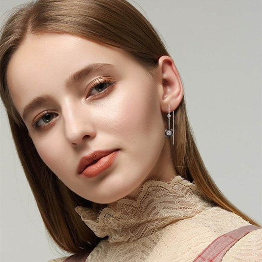 Light Luxury Long Copper Plated Zircon Dangle Earrings