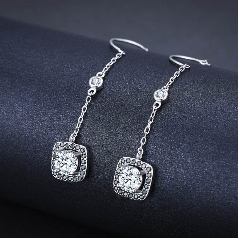 Light Luxury Long Copper Plated Zircon Dangle Earrings
