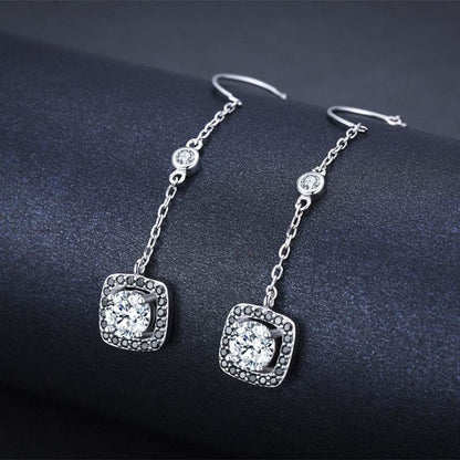 Light Luxury Long Copper Plated Zircon Dangle Earrings