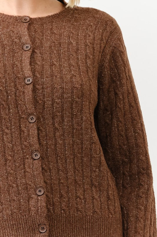Cable Knit Crewneck Cardigan