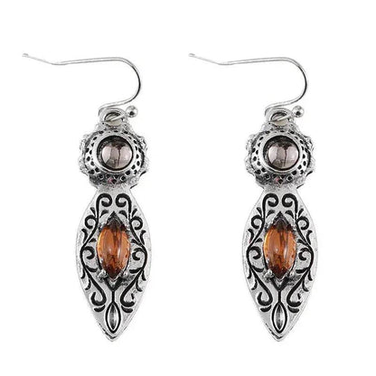 European And American New Retro Pattern Two-tone Gemstone Drop Earrings