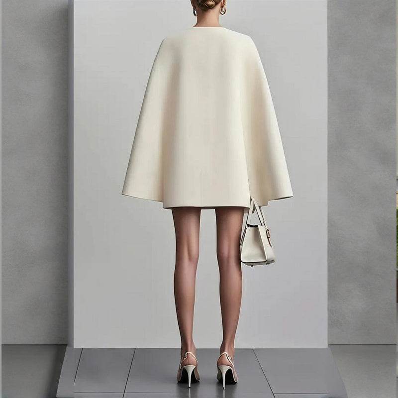 Formal V Neck Double-Breasted Mini Cape Sleeve Dress for Women